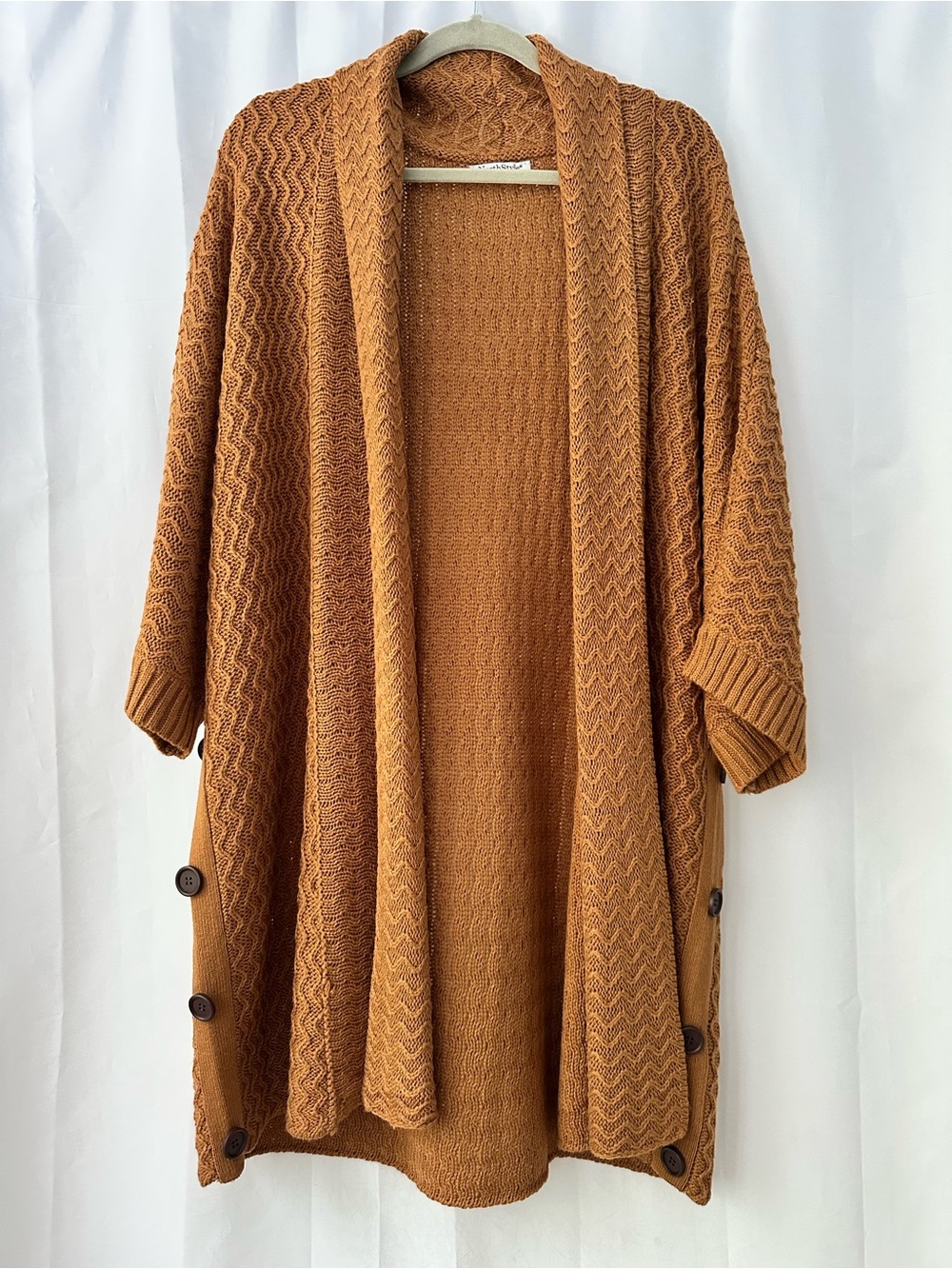 NorthStyle XL Open-Front Button-Side Knit Pattern Cardigan in Caramel Brown